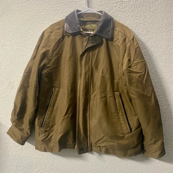 RAINFOREST Tan Bomber Jacket with Leather Collar - Picture 1 of 12
